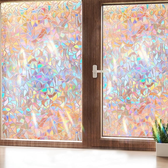 ZIVACATE 17.5"x86.6" Window Privacy Film Rainbow Window Clings Decorative Stained Glass Window Vinyl Non-Adhesive for Home