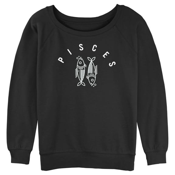 Junior's Lost Gods Zodiac Pisces Line Symbol  Sweatshirt Black X Large
