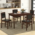 thumbnail image 2 of Gymax 5 PCS Dining Table Set for 4 w/Rubber Wood Legs Upholstered Seat Padded Backrest Brown, 2 of 9