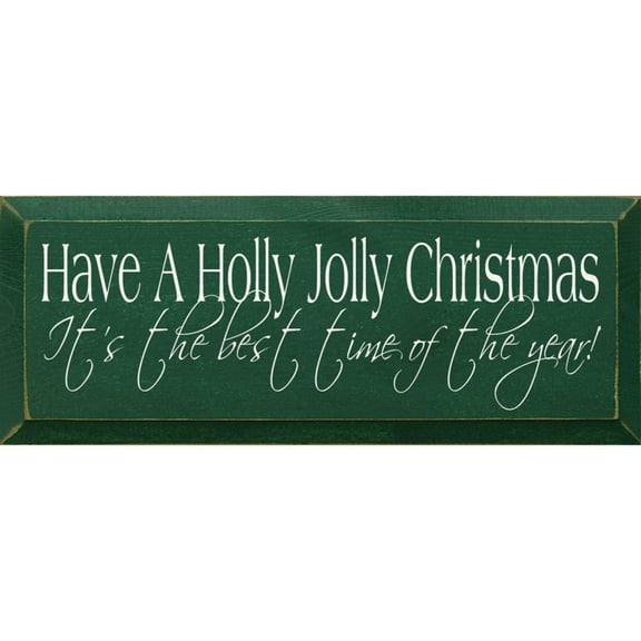 Contemporary Home Living 18" Green and White Rectangular Holly Jolly Christmas Wood Sign