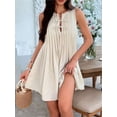 thumbnail image 4 of Robe Mini à Nouer devant pour Femmes Été Sans Manches Plissée Décontractée Ample Style Babydoll Abricot m, 4 of 10