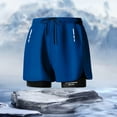 thumbnail image 2 of Ashyfjp Mens Swim Shorts Casual Solid Color Elastic Drawstring Waist Swim Trunks with Double Layer Trendy Mens Shorts, Blue, XL, 2 of 2