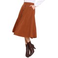 thumbnail image 4 of Corduroy Skirt for Women Button Front High Waist Vintage Stretch A-Line Flared Casual Midi Skirts with Pockets M Caramel, 4 of 6