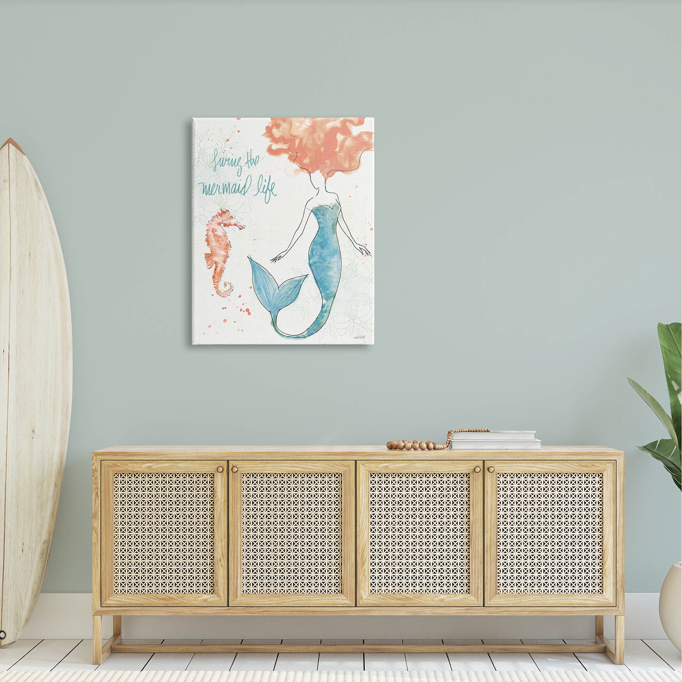 Stupell Industries Living The Mermaid Life Phrase Graphic Art Gallery Wrapped Canvas Print Wall Art, Design by Anne Tavoletti