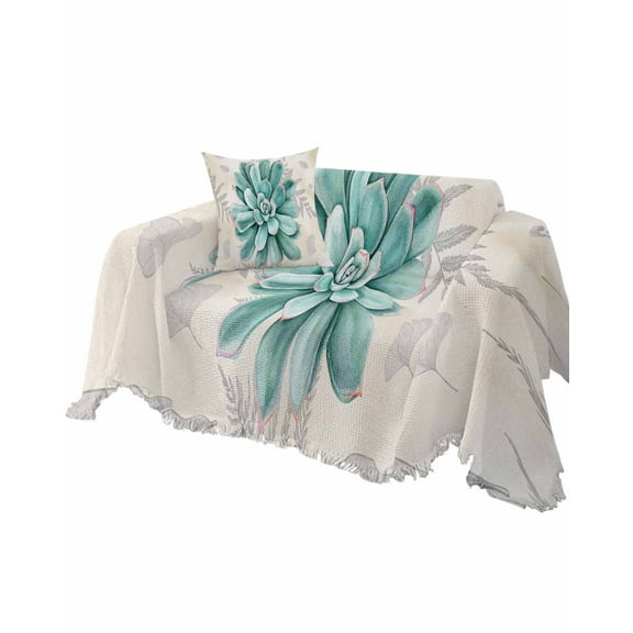 Succulent Teal Sofa Couch Covers for Dog,Washable Sectional Couch Slipcovers for Loveseat with Tassels,Country Rustic Botanical Herb Summer Fruit Non Slip Sofa Throw Cover Blanket Large 71''x102''