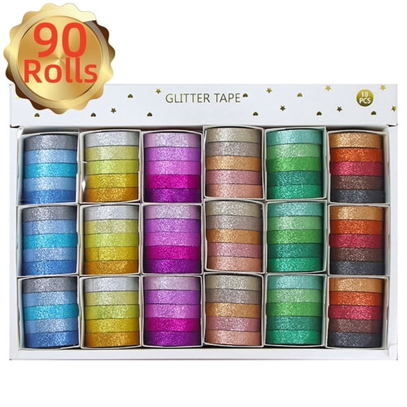 Youersen Glitter Paper Washi Tape Set, 90 Rolls of 30 Colored Masking Tapes for DIY Crafts and Book Designs