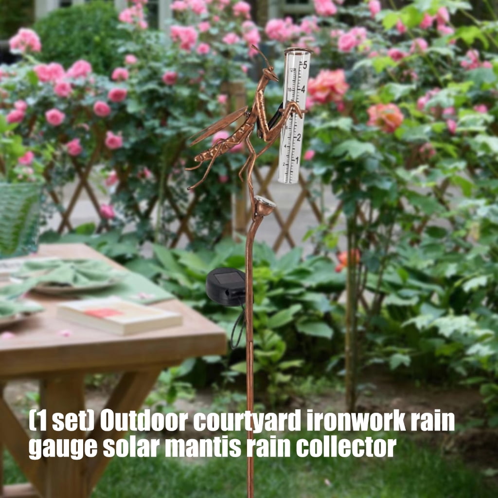 Solar Energy Shape Rain Measure Gauge for Outdoor Grounds Featuring strong Iron Plastic Construction and LED Light Feature Easy Installation