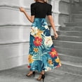 thumbnail image 4 of LWavelet Women's Puff Sleeve Two-Piece Maxi Skirt Set, Surfer Silhouette Print for Vacation & Beach Wear Blue XL, 4 of 5