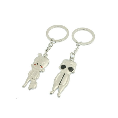 Silver Tone Magnetic People Pendant Keyrings for Couple 2