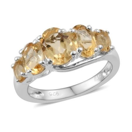 - Oval Citrine 5 Stone Statement Promise Ring 925 Sterling Silver Jewelry