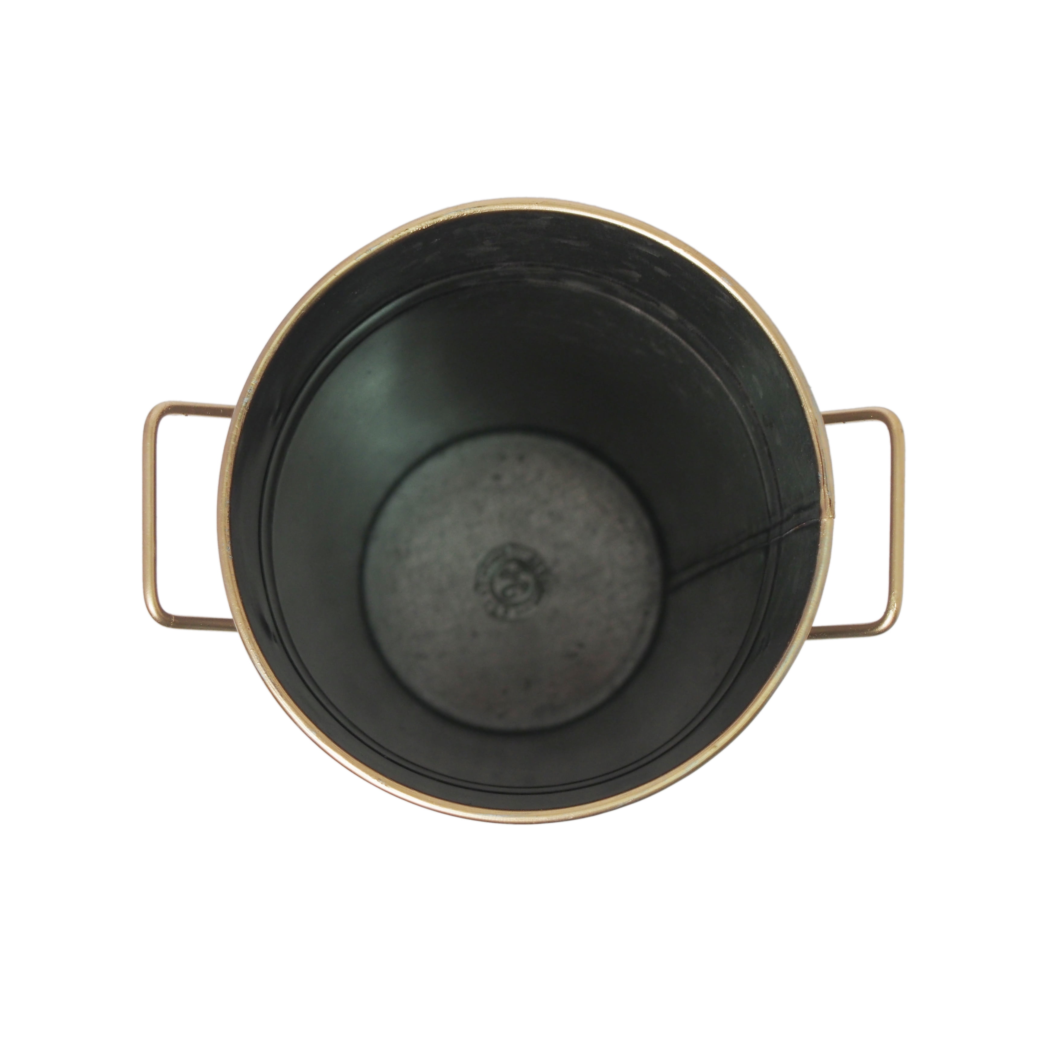 (2 pack) Elegant Expressions by Hosley Metal French Bucket with Handles, 9'', Black Zinc with Gold Trim
