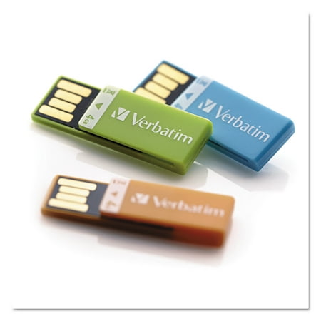 Verbatim Clip-It USB 2.0 Flash Drive, 4GB, Blue/Green/Orange, 3/Pack