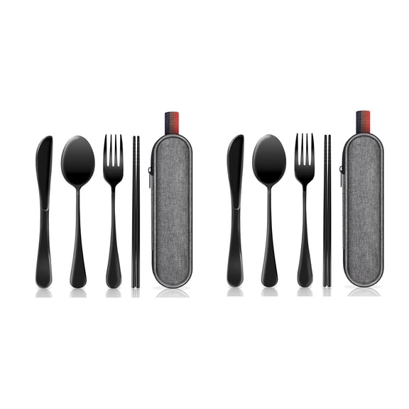 Travel Utensils with Case, Portable Silverware Set for Work, Lunch Box Reusable Travel Cutlery Set for Camping, 2 Pack