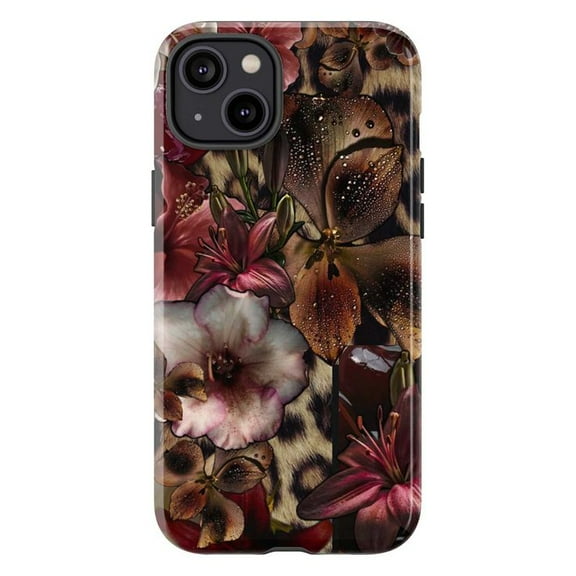 Leopard Print and Floral Phone Case, Artistic Flowers on Animal Print Design, Unique Fashion Case for iPhone Models