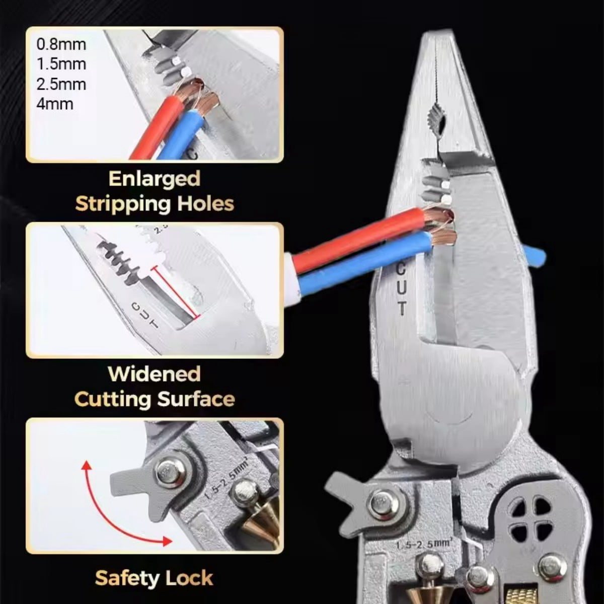 8 in 1 multi-function wire stripper, electrician pliers with charge measurement, wire clamp, wire splitter and wire winding multi-function tool, suitable for professionals and DIY enthusiasts