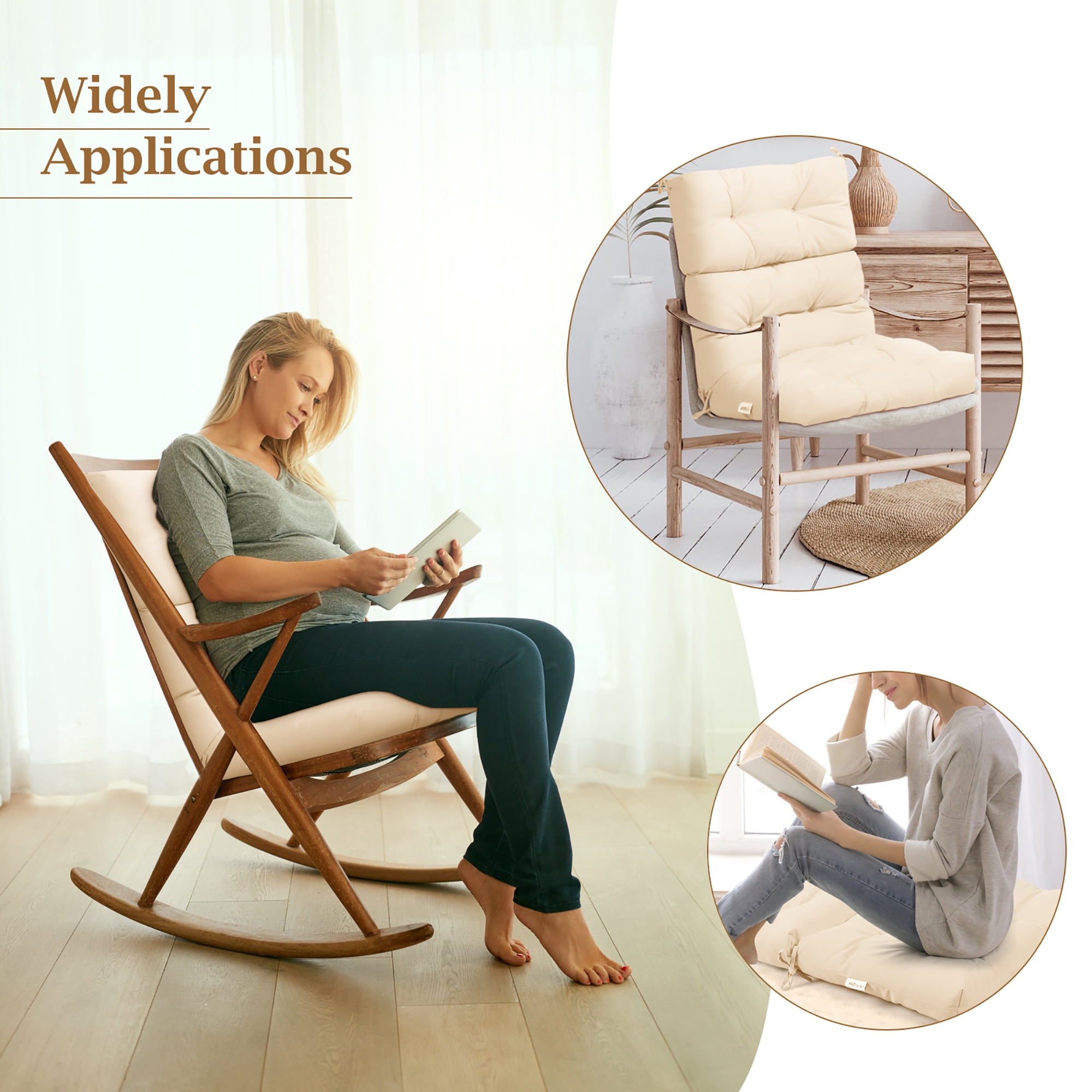 Costway 22'' x44''  Indoor Outdoor  Back Chair Cushion Tufted Pillow Patio Seating Pad Beige