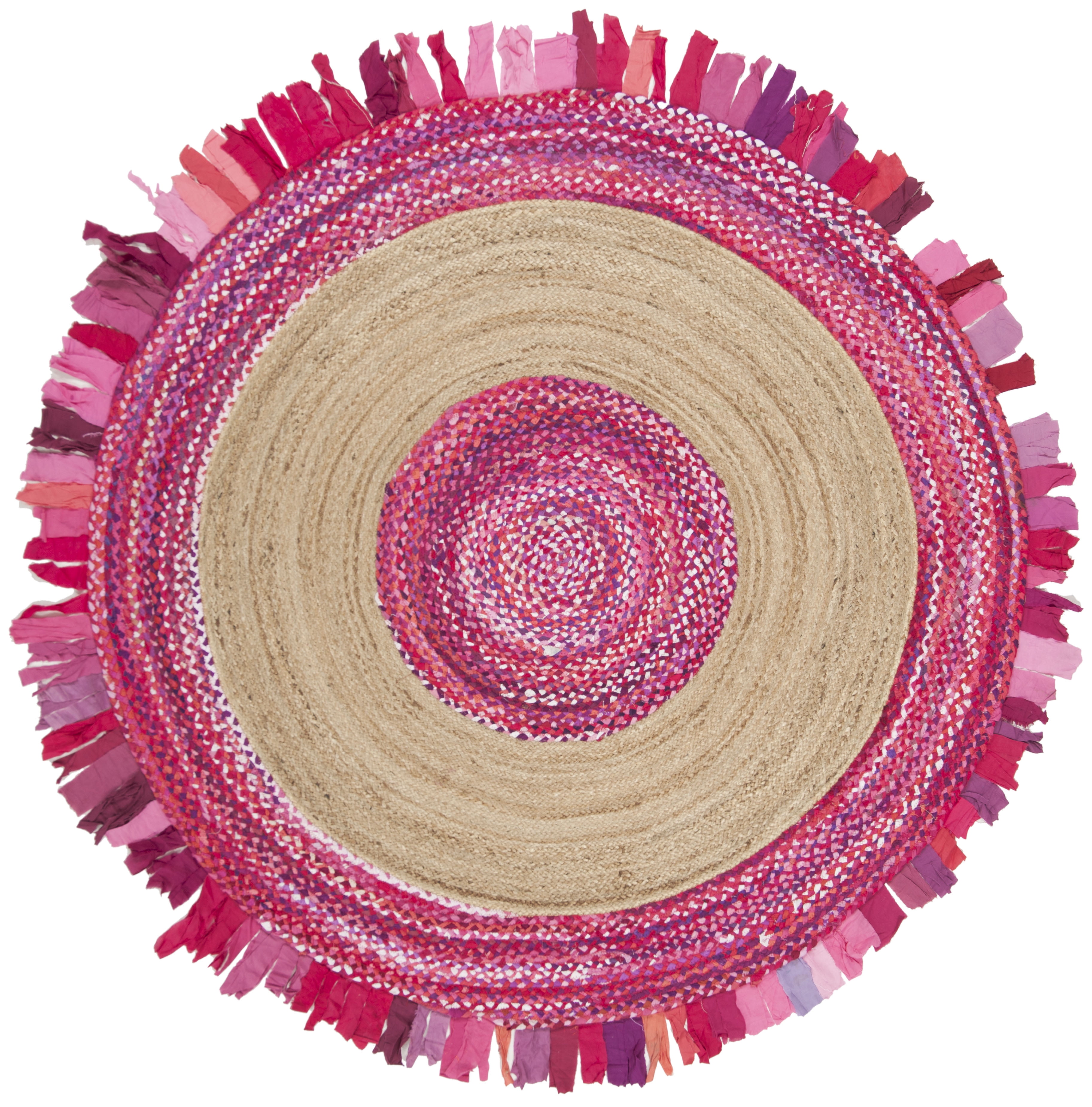 SAFAVIEH Cape Cod Susan Striped Area Rug, Pink/Natural, 6' x 6' Round