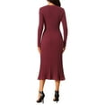 thumbnail image 3 of INSPIRE CHIC Women's Long Sleeve Sweater Dress Crewneck Ribbed Knit Pleated A-Line Midi Dresses M Wine Red, 3 of 6