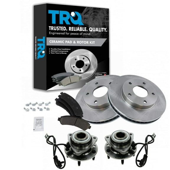 TRQ Wheel Hub Ceramic Brake Pad Rotor Front Kit Fits Select Chevy GMC Isuzu Olds 4WD