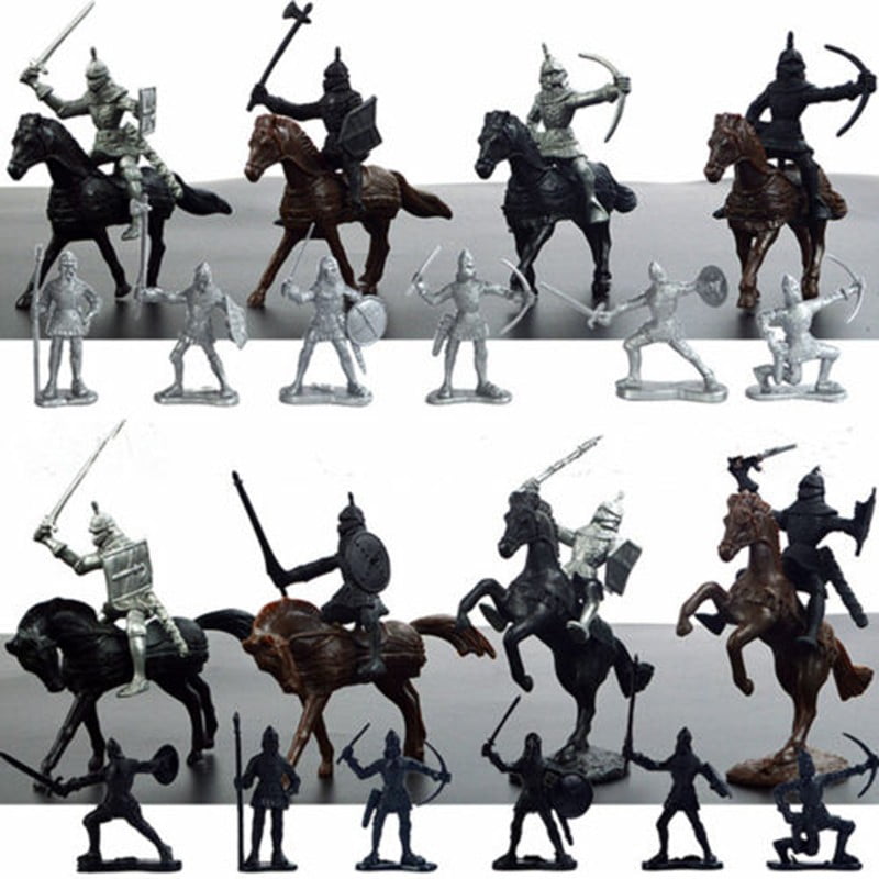 28PCS Soldier Model Medieval Knights Warriors Horses Figures Playset Reliable 