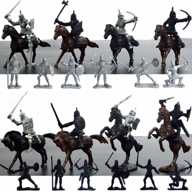 28 Pcs Figurines de Chevaliers Médiévaux Guerriers Chevaux Soldats Modèle Ensemble de Jeu Jouet pour Enfants
