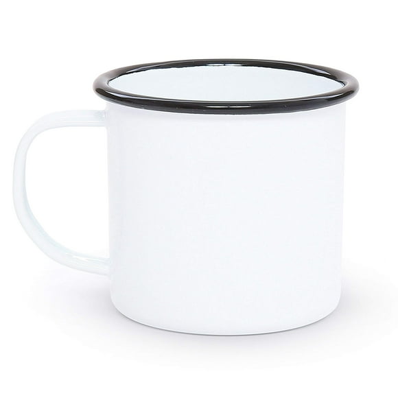 Crow Canyon Home Enamelware Mug, 12 ounce, Vintage White/Black (Single)