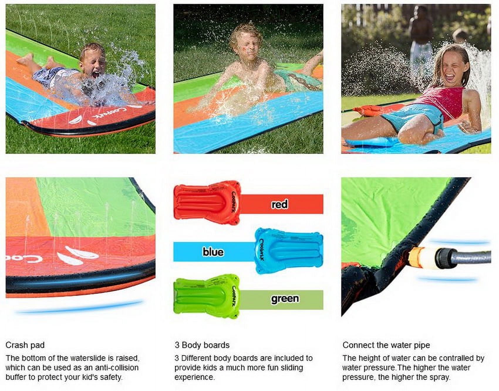 Coopark Triple Lane Inflatable Lawn Water Slide, Kids and Adults, 16 ft