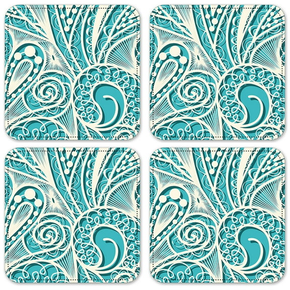 Vinyl Drink Coasters - Set of 4 - Blue & White Lace