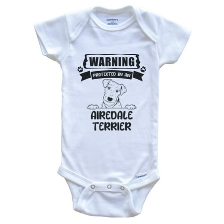 

Warning Protected By An Airedale Terrier Funny Cute Dog Breed Baby Bodysuit