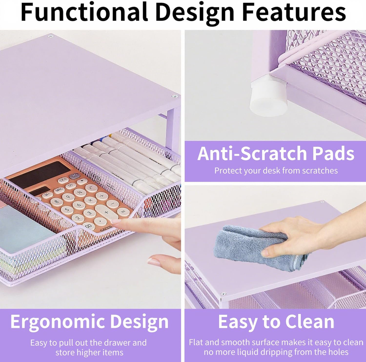 Small Pink Laptop Stand for Desk, Monitor Stand, Office Desk Accessories, Computer Desktop Stand with Drawer for Home, Office, School (Purple)