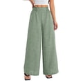 thumbnail image 3 of Women's High Waisted Palazzo Pants Cotton Linen Wide Leg Trousers Casual Smocked Waist Beach Pants Flowy Long Swing Pants, 3 of 10