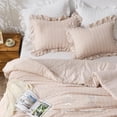thumbnail image 2 of Beige Ruffled Seersucker Queen Comforter Set 3 Piece Lightweight All Season, 2 of 6