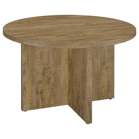 Lama Dining Table, 47 Inch Round Top X Cross Legs, Natural Brown Wood Frame