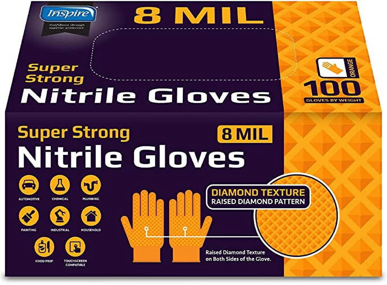 Inspire Orange Nitrile Disposable Gloves | ULTRA 8 Mil Gloves Diamond Textured for Secure Grip