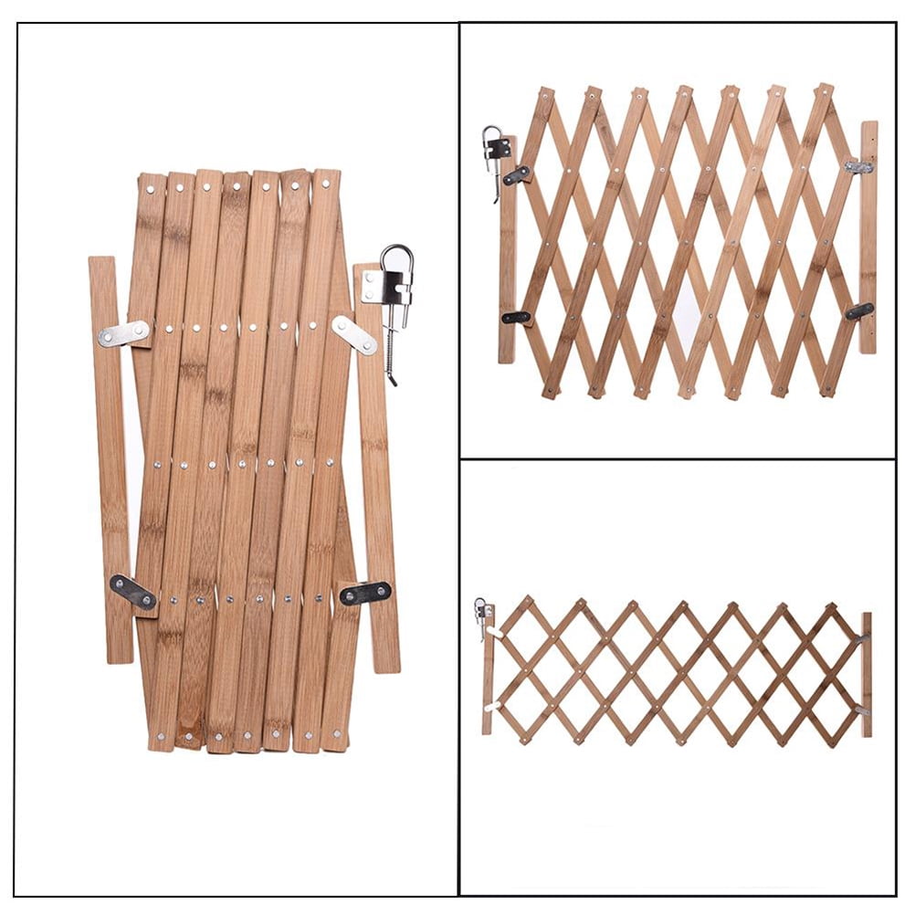 Pet Gate Retractable Adjustable Dog Sliding Door Wood Indoor Dog