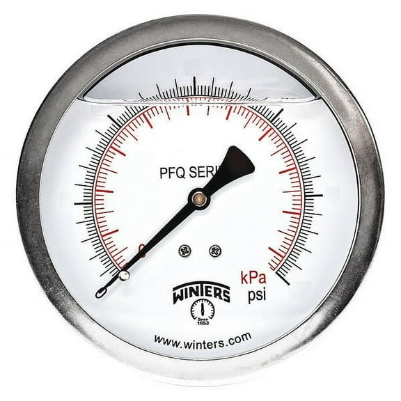 Winters Pressure Gauge,4" Dial Size,Silver PFQ1275