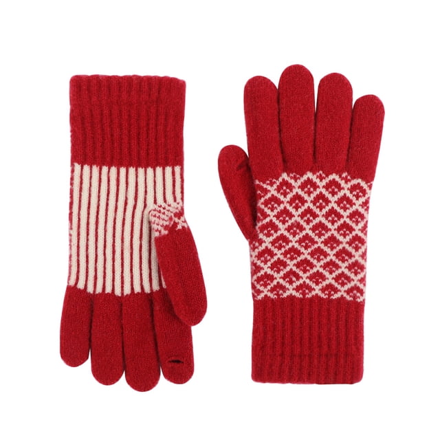 GDREDA Gants d'Hiver Tricotés avec Design Extensible à Doigts Complets pour Hommes Femmes et Adolescents Accessoire Confortable Chaud Froid Rouge, Taille Unique