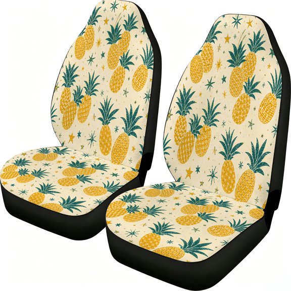 Taplevy Pineapple Starburst Car Seat Covers, 2-Piece Front Protectors, Decorative Mesh Fabric Universal Fit Trucks Vans Suvs