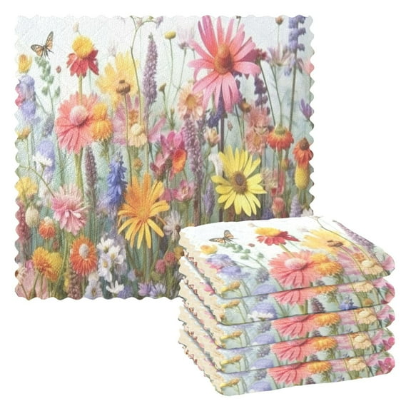 Wildflowers Kitchen Cloth Dish Towels for Drying Washing Absorbent Dish Rags Reusable soft kitchen dishcloth set 6 Pack