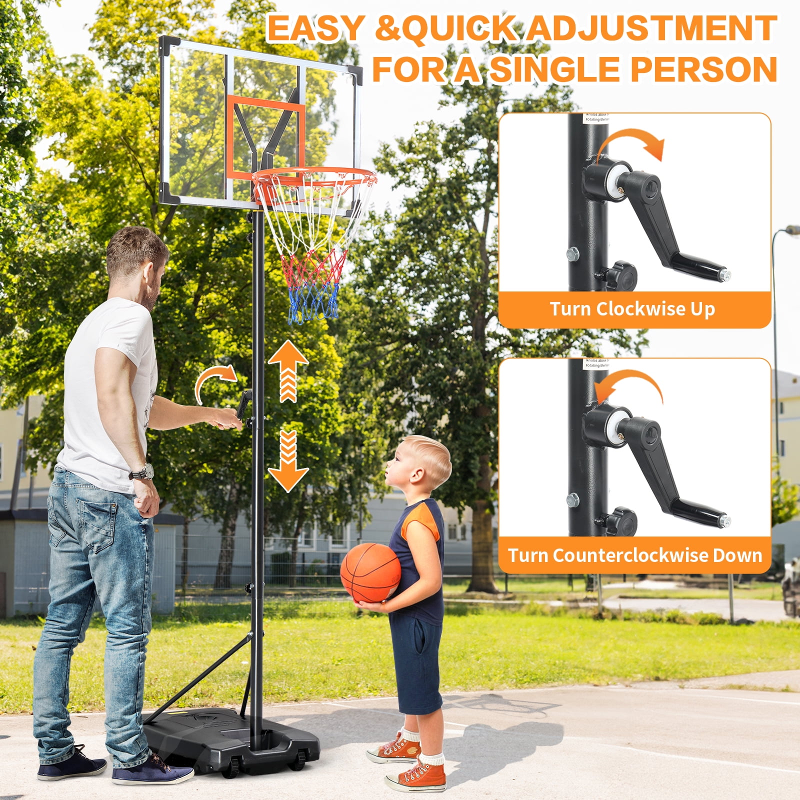 Ktaxon 33in Portable Basketball Hoop Outdoor, 5-8.5FT Adjustable Handle Basketball Hoop Goal System for Adults