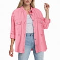 thumbnail image 2 of Towmus Casual Quilted Jackets for Women Button Down Collared Long Sleeve Shirts Frayed Hem Fall Jackets with Pockets, 2 of 6