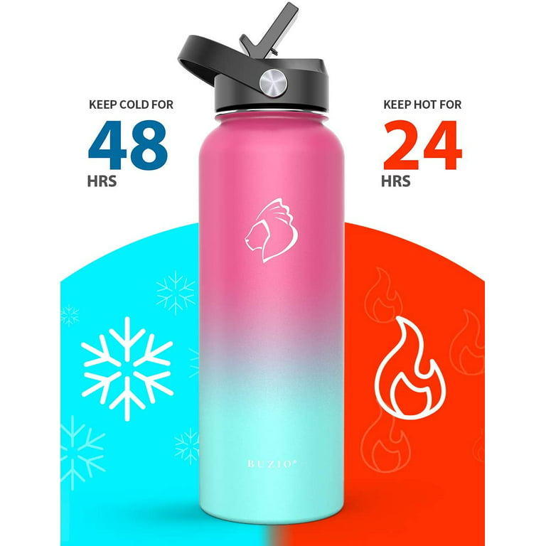 Buzio Insulated Water Bottle 40 oz with Straw & 3 Lids, Stainless Steel  Water Bottle with Straw, 3 Lids Gym & Sport Water Bottles Water Flask for  Men