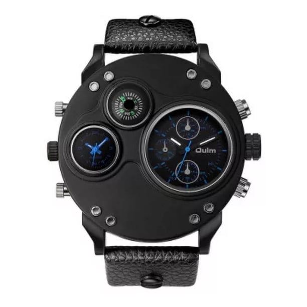 Reloj Impermeable De Cuarzo Oulm Two Time Zone Color Del Fondo Azul