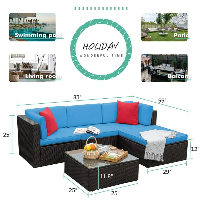 Agaran 5 Piece Rattan Sectional Seating Group Level of Assembly Partial Assembly Sofa 29 W x 25 D Walmart