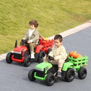 TOBBI 12V Electric Battery-Powered Ride On Toy Tractor Trailer, Green