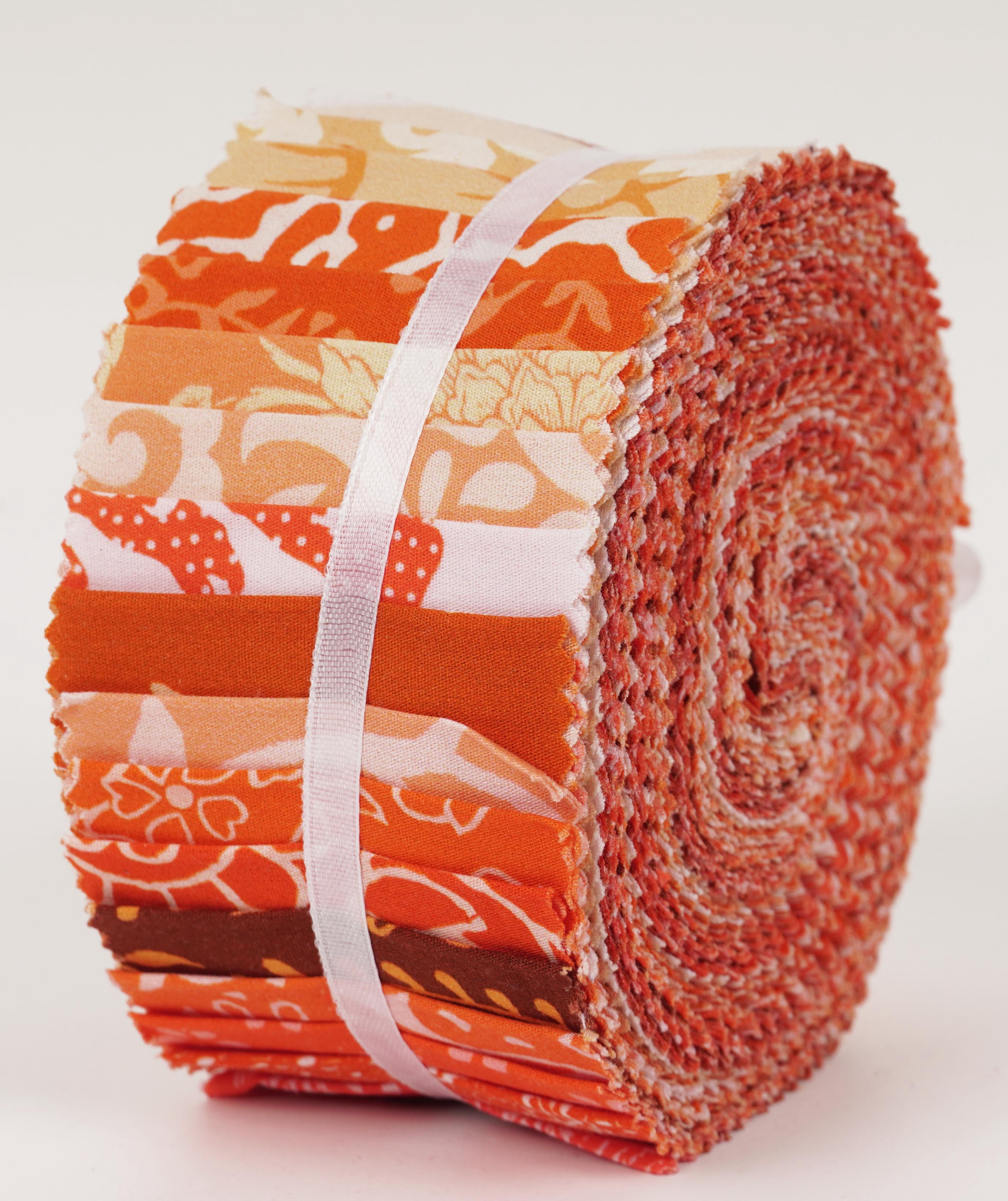 Soimoi 40Pcs Asian Block Print Cotton Precut Fabrics For Quilting Craft Strips 2.5x42inches Jelly Roll - Peach & Orange