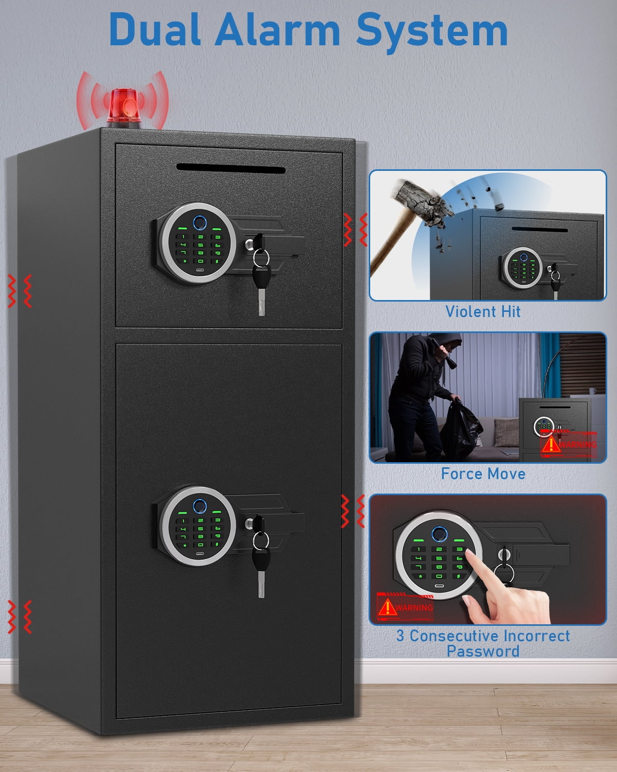 6.0 Cuft Extra Large Home Safe Box Fireproof Waterproof, Fingerprint Safe, Home Security Safes Box with Adjustable Shelf & Deposit Slot, Money Safes with Backlit Keypad & Dual Alarm for Home Office