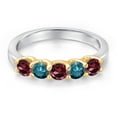 thumbnail image 3 of Gem Stone King 10K Two Tone Gold Red Rhodolite Garnet and Blue Diamond Wedding-Bands Ring for Women | 0.96 Cttw | Round 3.5MM | Gemstone January Birthstone | Size 7, 3 of 6