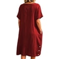 thumbnail image 5 of Blmnix Women Dresses Linen Dress Shift Button Down House Dress Under Dresses Mid-Length Short Sleeve Red Crew Neck Women's Summer Dresses XXXL, 5 of 6