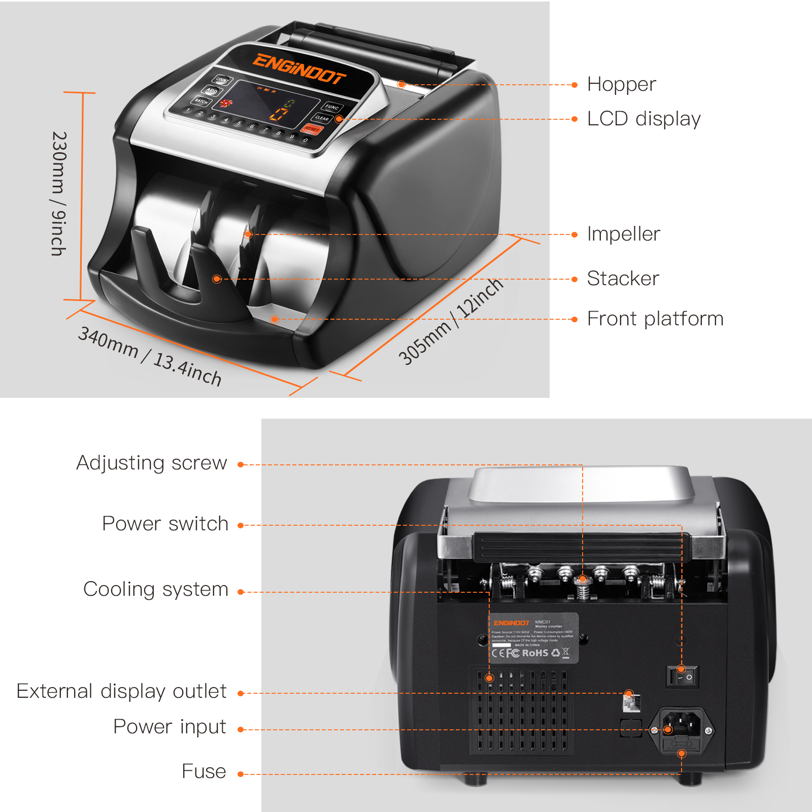 ENGiNDOT Money Counter Machine, UV/MG/IR Cash Counterfeit Detection, Dollar, Euro Bill Counter with Accessories